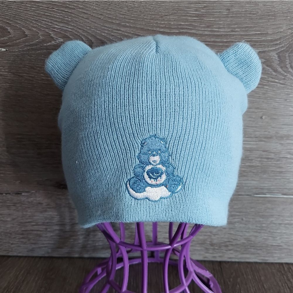 Vintage 2002 Care Bears Grumpy Bear Blue Knit Hat With Ears Girls 7-14